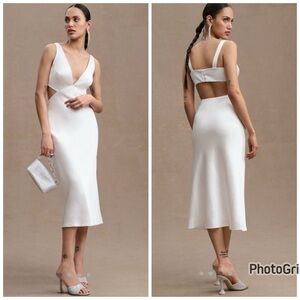 NWT Sachin & Babi Sierra Satin Midi White Dress Open Back‎ V Neck